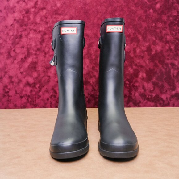 Hunter Women Refined Webbing Black Rain Wellies Boots sz 10 - Picture 3 of 9
